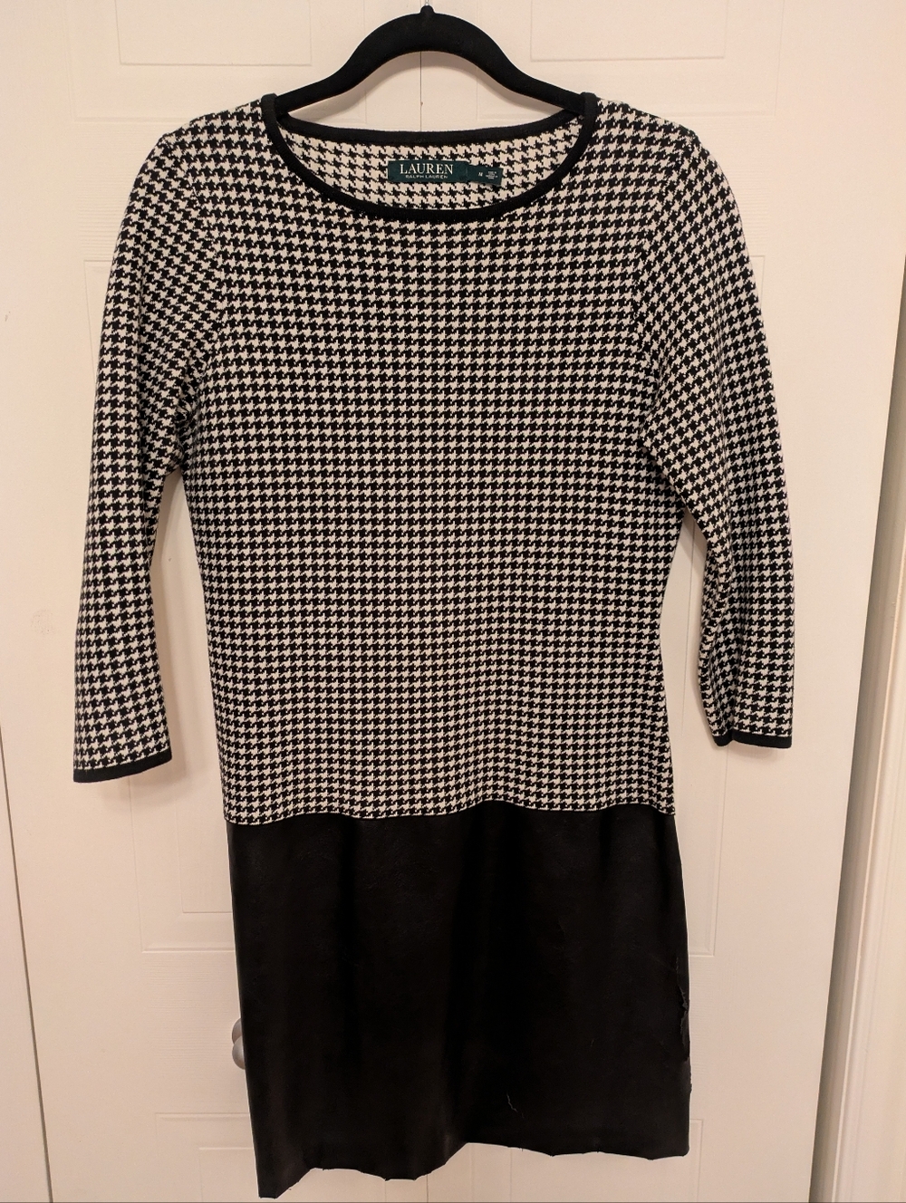 Lauren Ralph Lauren Black & White Houndstooth Knit Dress